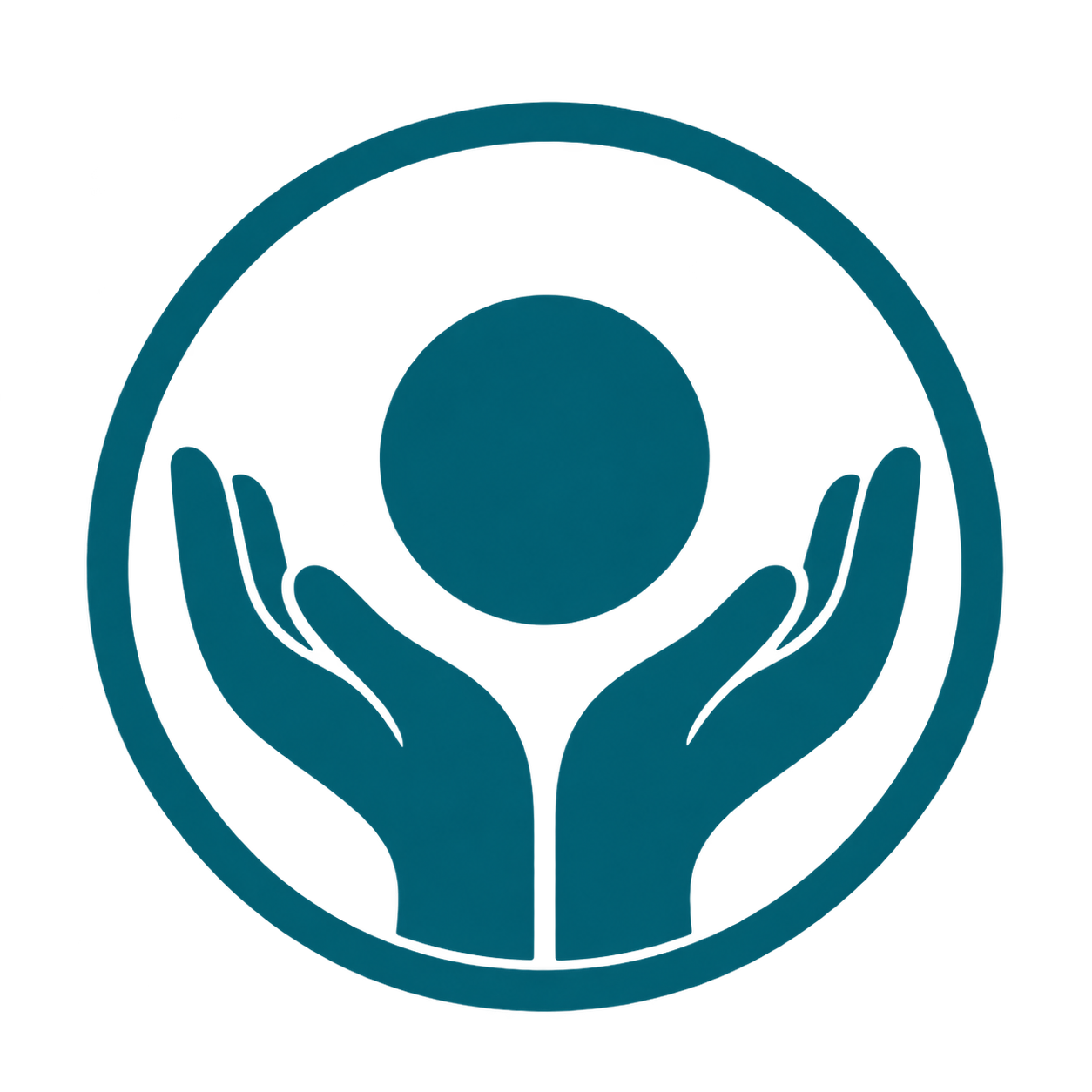 Teal balanced hands supporting a shared circle, representing fairness and mutual responsibility.