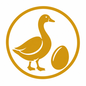 Gold goose beside a golden egg, representing care for what sustains us.